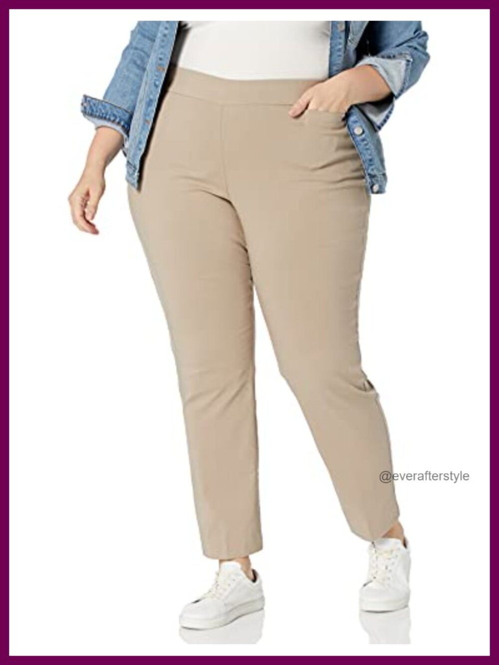 Plus Size Pull On Dress Pants 4 Pockets Straight Leg Stretchy Office Work Slacks
